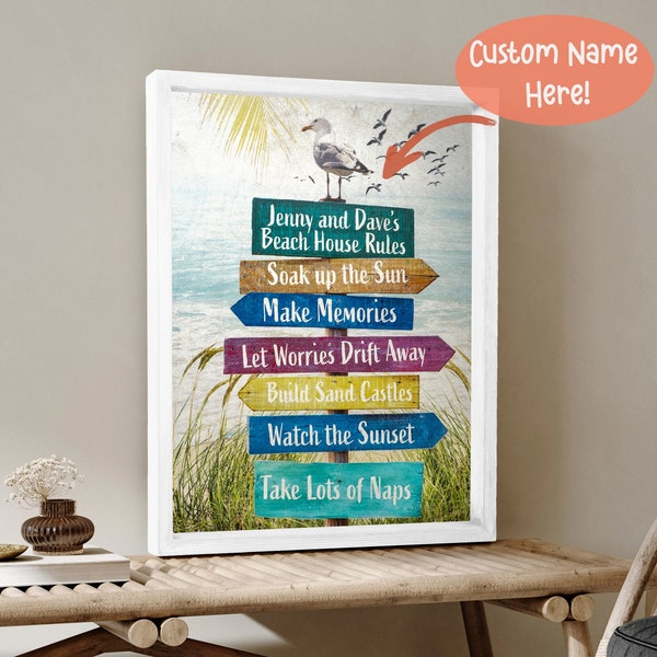 Personalized Beach Gift, Personalized Beach House Sign, Customized Beach House Rules Framed Sign, 16x20, Handmade Beach Cottage Wall Decor