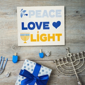 Hanukkah Decorations, Peace Love Light Wooden Sign, Hanukkah Decor, Hanukkah Gift, Menorah Dove Heart, Chanukah Gift