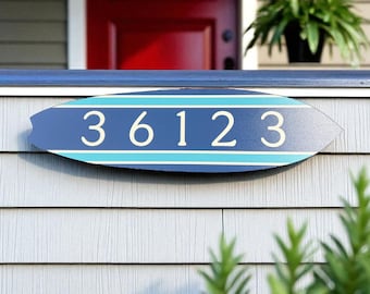 Custom Surfboard Address Sign: Coastal Beach House Number Plaque