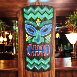 Tiki Mask Wall Decor, Tropical Style for Tiki Bars, Pool Areas, Patios, or Beach-Themed Spaces, Weatherproof PVC, Tiki Bar Sign
