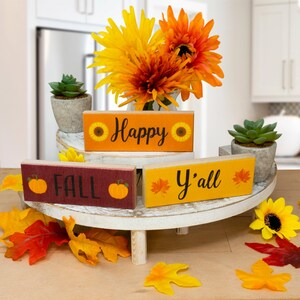 Happy Fall Y'all Wood Block Signs: Autumn Tiered Tray Decor image 7