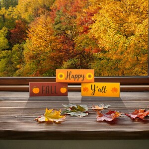 Happy Fall Y'all Wood Block Signs: Autumn Tiered Tray Decor image 5