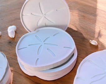 Sand Dollar Coasters: Waterproof PVC Coastal Decor (Set of 4)