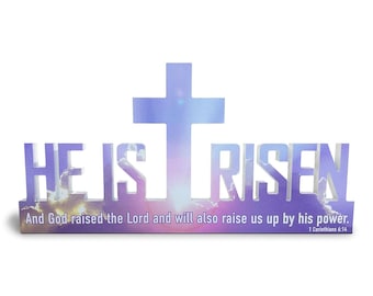 He is Risen Easter Decoration Easter Sign, Indoor Outdoor PVC Sign, Christian Easter, Mantel Decor or Wall Hanging, Pastel Colors
