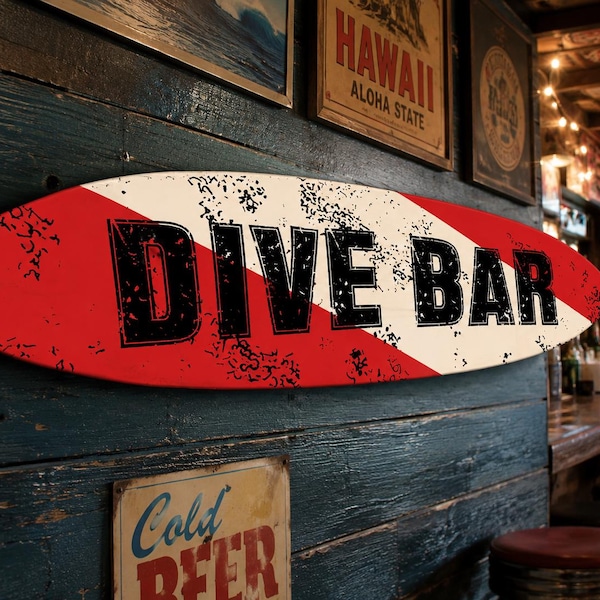 Dive Bar Surfboard Decorative Indoor Outdoor Beach House Decor