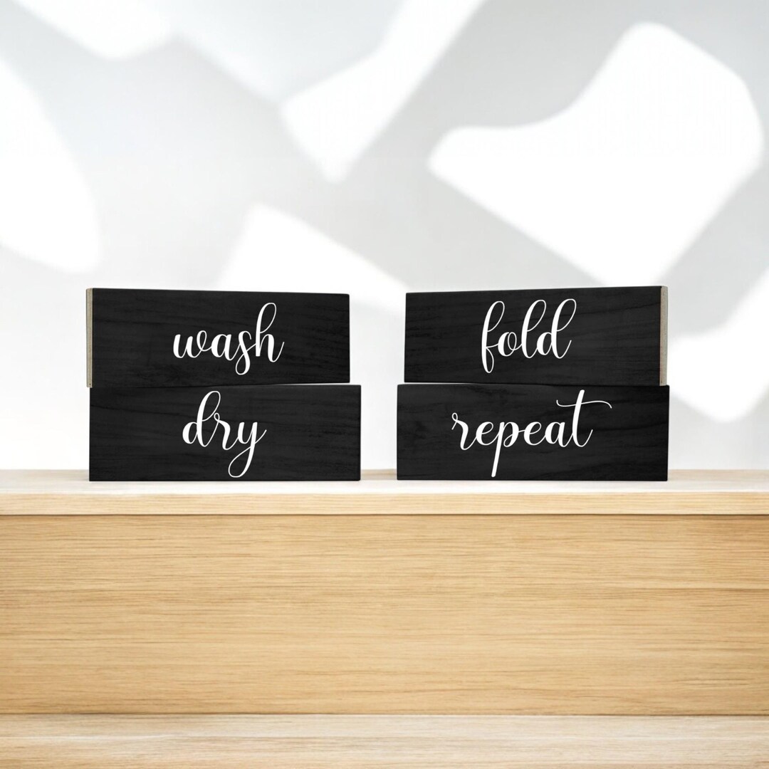 Farmhouse Laundry Room Sign Blocks, Wash Dry Fold Repeat 4pc Wooden ...