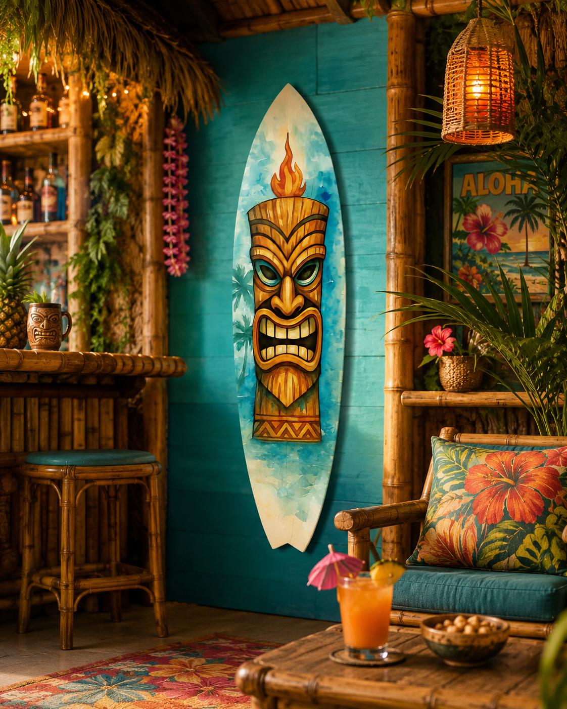 Tiki Surfboard Wall Art: Polynesian Tropical PVC Decor - Etsy