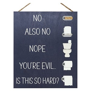 Funny Bathroom Sign, Guest Bathroom Decor, Changing the Toilet Paper Sign, Rustic Farmhouse Bathroom Wall Art, Navy Color