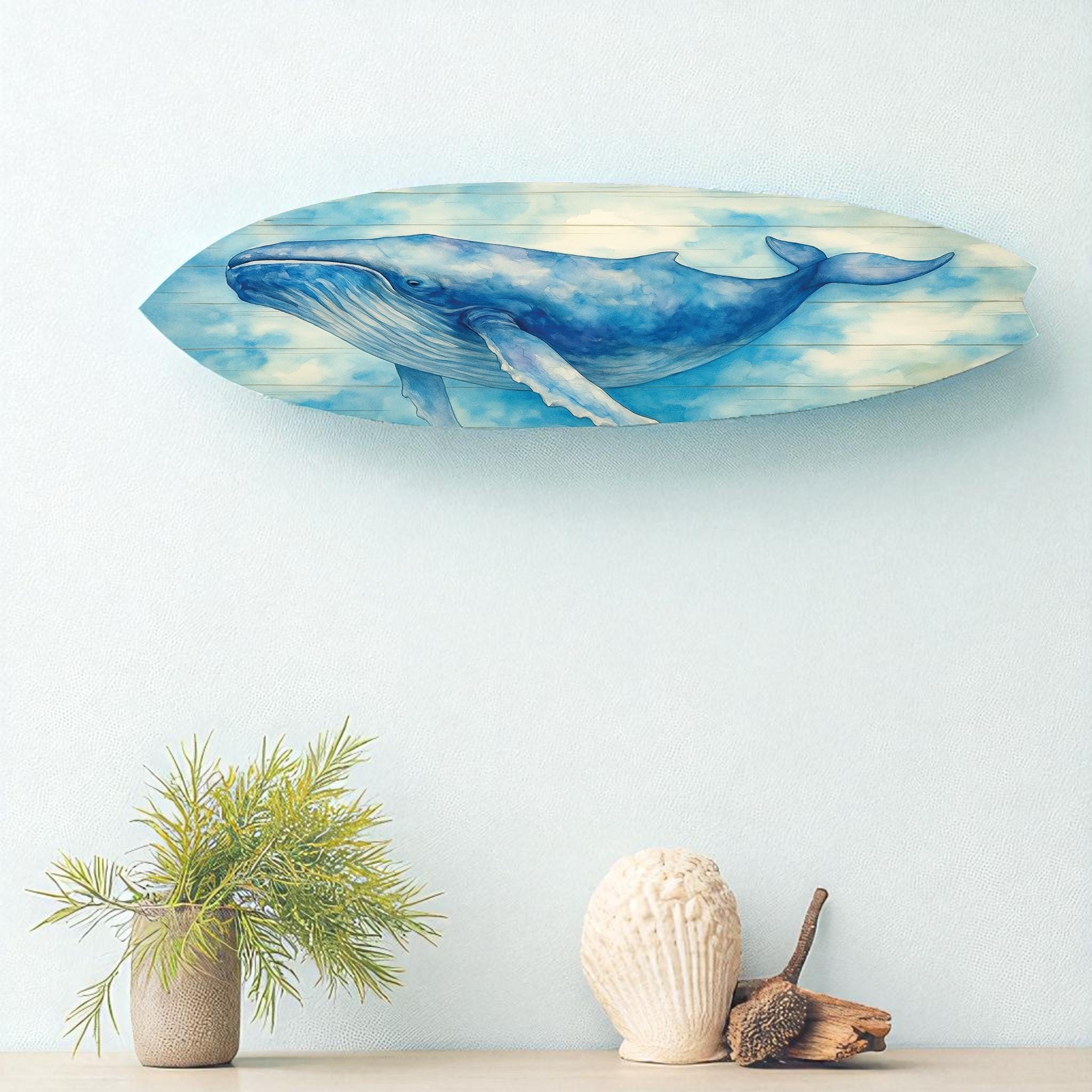 Watercolor Humpback Whale Surfboard Wall Art: Coastal Beach House Decor ...