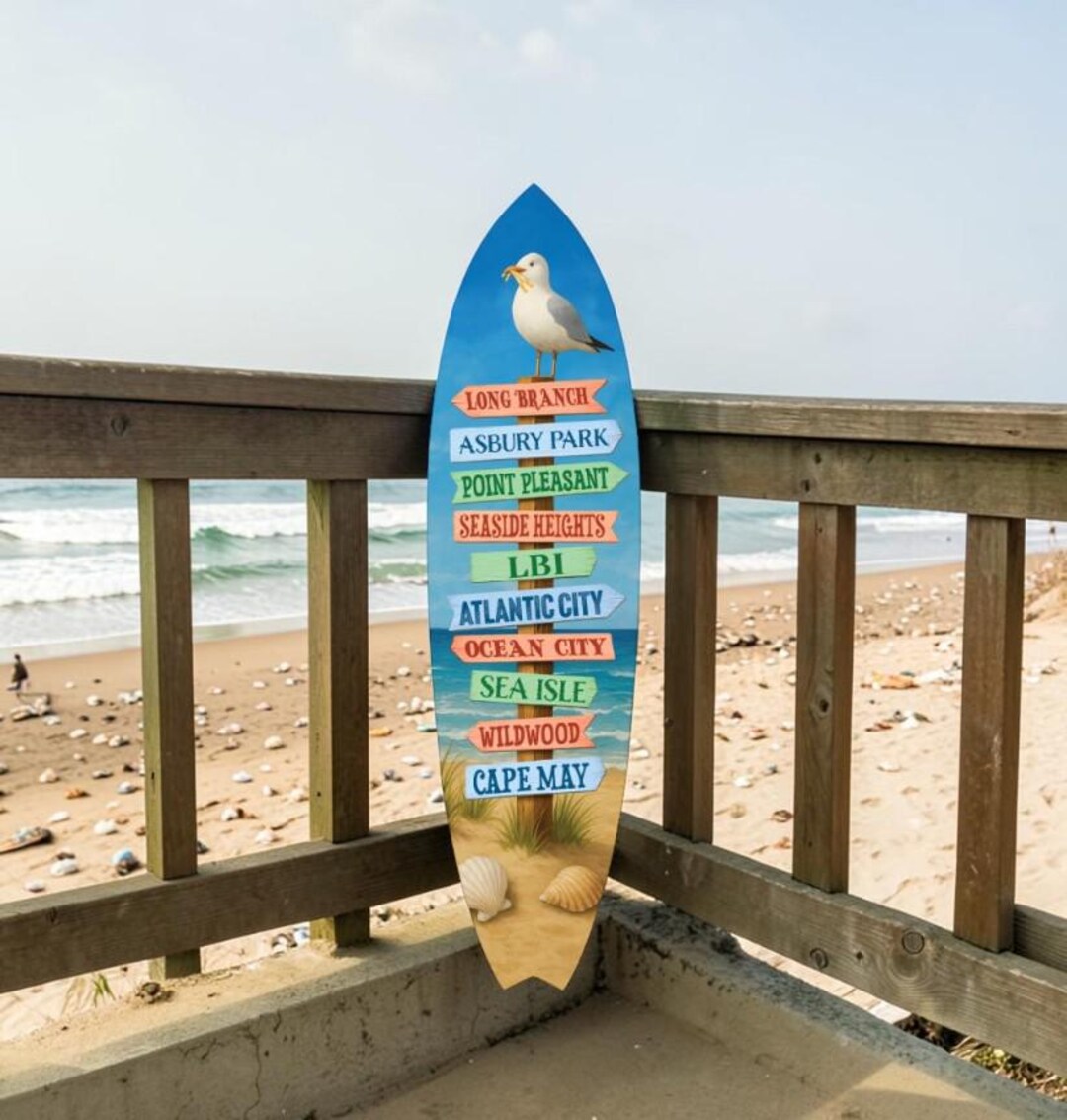 New Jersey Shore Surfboard Wall Art – Coastal Beach House Decor