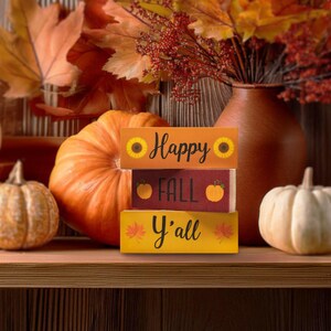 Happy Fall Y'all Wood Block Signs: Autumn Tiered Tray Decor image 2