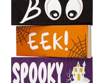 Halloween Wood Block Signs: Boo, Eek, Spooky - Tiered Tray Decor