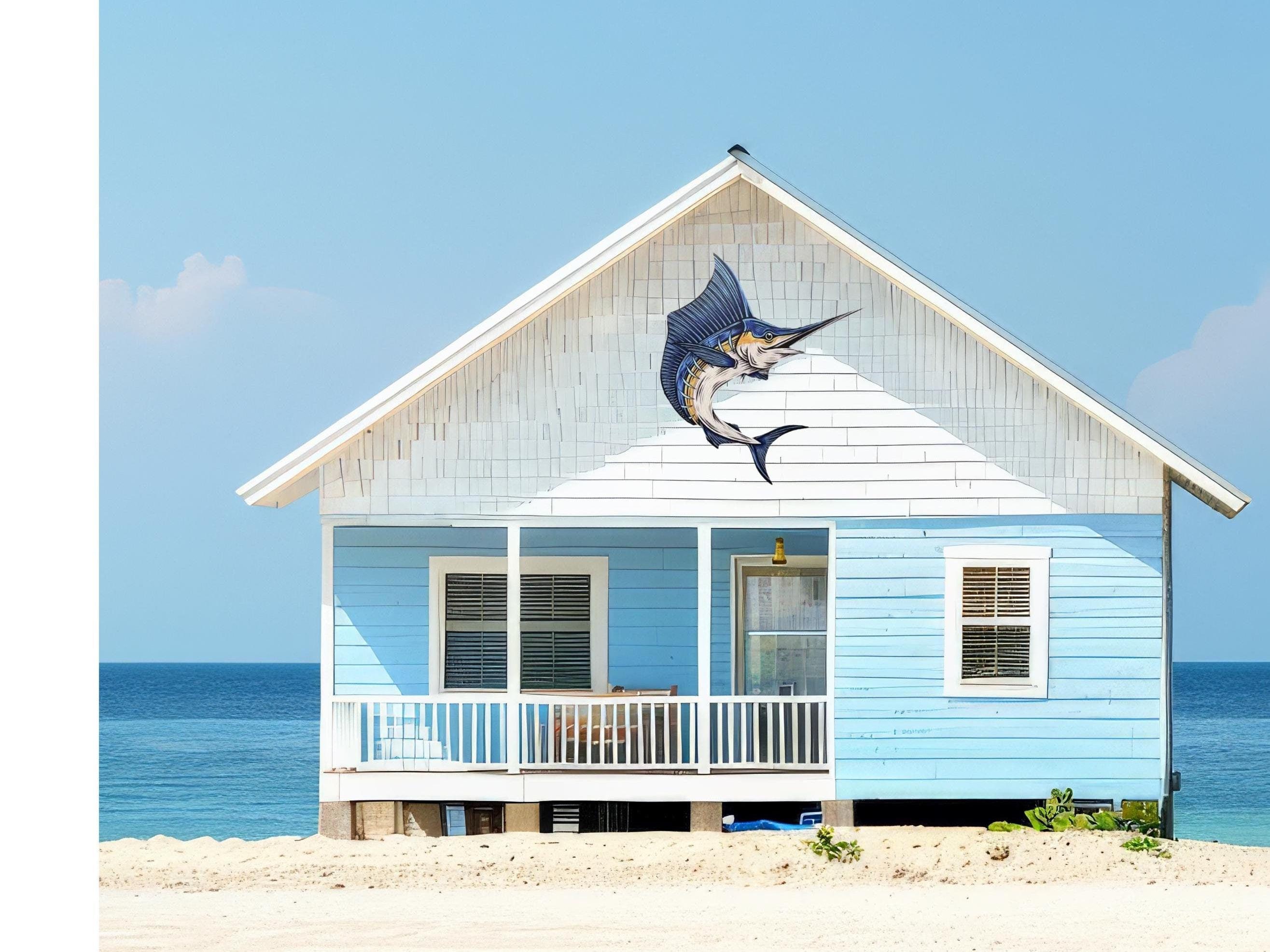 Outdoor Blue Marlin Fish Sign, Marlin Wall Decor Weatherproof PVC, Fishing Decor, Beach House Wall Art, Coastal Living Room, 3 Foot