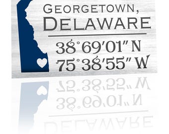 Georgetown Delaware Sign: Compass Coordinates Wood Decor