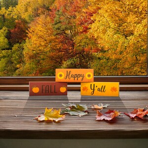 Happy Fall Y'all Wood Block Signs: Autumn Tiered Tray Decor image 5