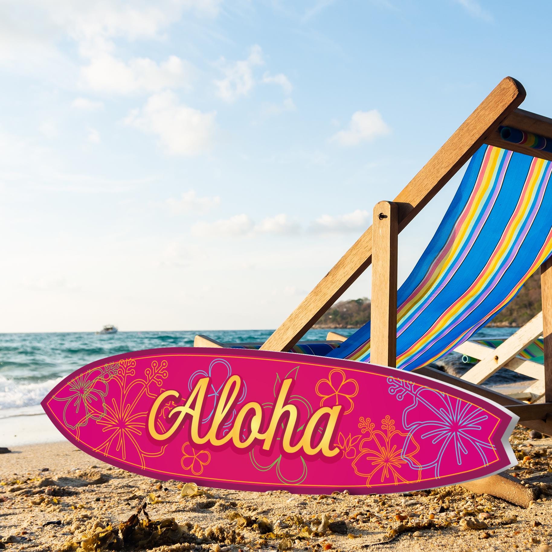 Aloha Surfboard Wall Art: Fuchsia PVC Beach Decor, Coastal Sign - Etsy