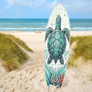 Turtle Surfboard Wall Decor, Poolside Waterproof PVC Art, Indoor Outdoor Sea Life Design