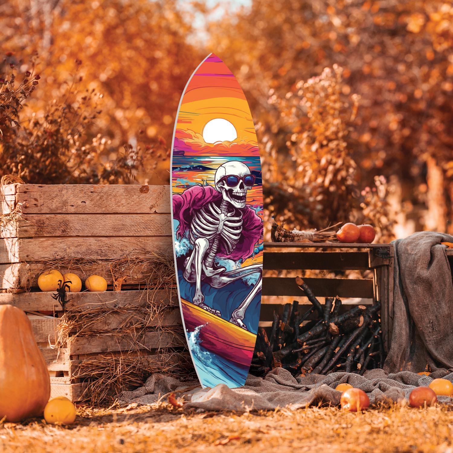 Halloween Skeleton Surfing Sign: Coastal Spooky Surfboard Decor - Etsy