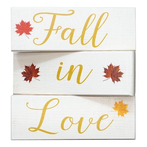 Fall in Love Wooden Block Set: Autumn Decor, Bridal Shower Decor (3pc)
