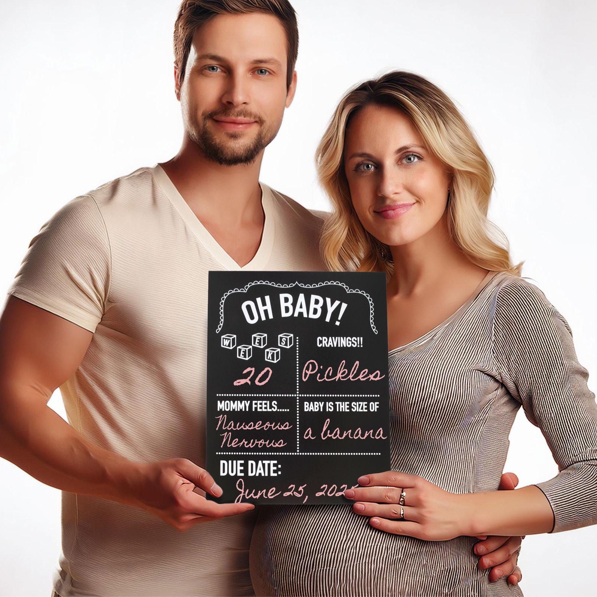Gift for Expecting Moms - Pregnancy Announcement Chalkboard - Weekly Tracker and Baby Milestone Sign