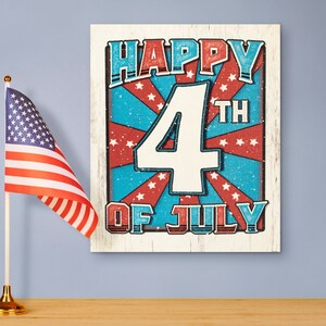 Happy 4th of July Wooden Sign, Independence Day Decor, Patriotic Decorations, Red White and Blue, Fourth of July