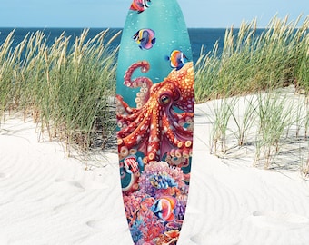 Octopus Surfboard Wall Art – Handcrafted Coastal Ocean Decor by G