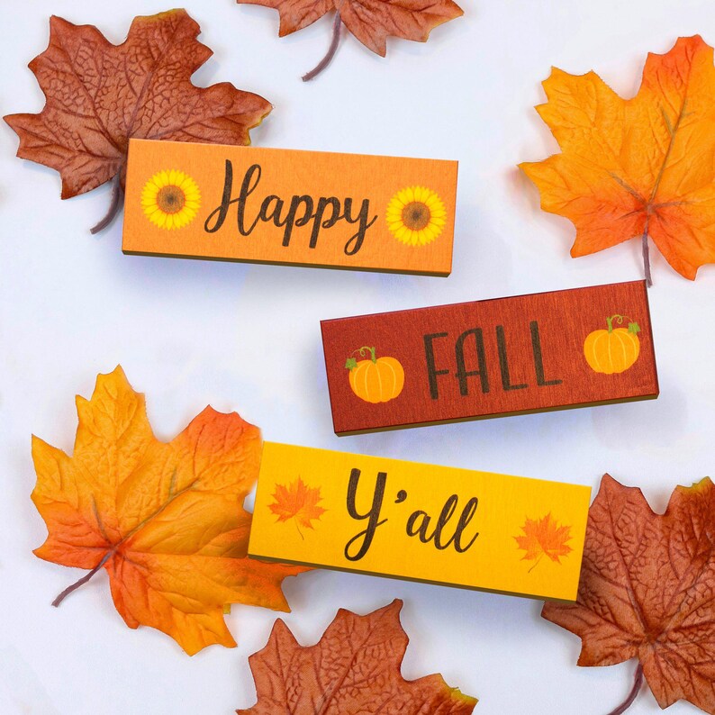 Happy Fall Y'all Wood Block Signs: Autumn Tiered Tray Decor image 9