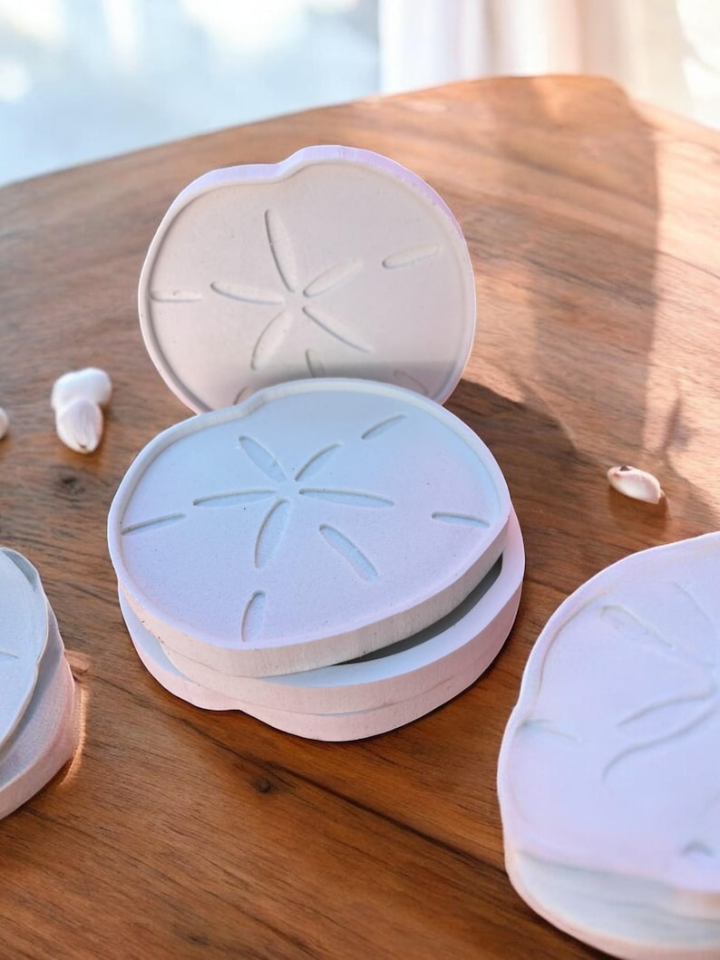 Sand Dollar Coasters: Waterproof PVC Coastal Decor (Set of 4)