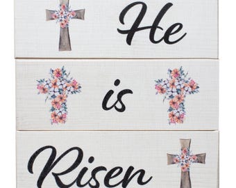 He is Risen Easter Decor: Farmhouse Wood Block Signs