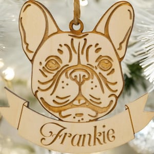 Custom French Bulldog Christmas Ornament – Personalized Wooden Dog Ornament with Name | Perfect Gift for Frenchie Lovers