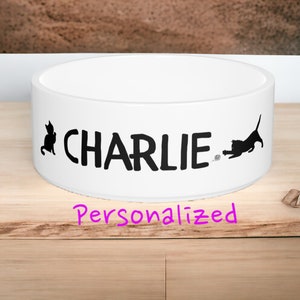Personalized Cat Bowl - Custom Name Pet Bowl and Gift for New Cat Owner, Ceramic Cat Bowl, Cat Water Bowl