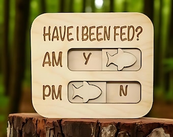 Cat Feeding Reminder Magnet, Have I Been Fed, Cat Feeding Magnet Tracker AM PM, Fed the Cat, Wooden Reminder Slider for Fridge