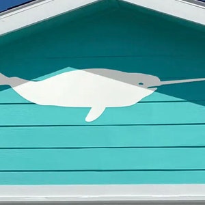 Narwhal Whale Outside Sign Decoration Beach House Decor, Inside Outside, Sea Creature Signs, Whale Art, Whale Signs, Ocean Art