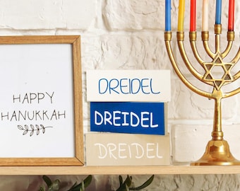 Hanukkah Dreidel Wooden Block Set: Tiered Tray Decor