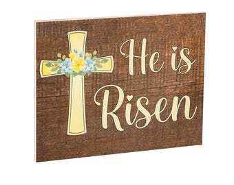 He Is Risen Sign: Christian Easter Wooden Wall Decor