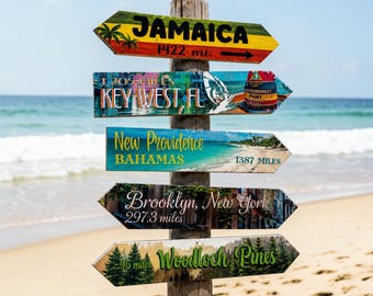 Custom Destination Arrow Sign: Travel Memory Gift, Weather Resistant