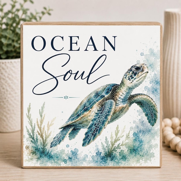 Sea Turtle Wall Art, Just Keep Swimming Sign, Hand-Finished Wood Decor