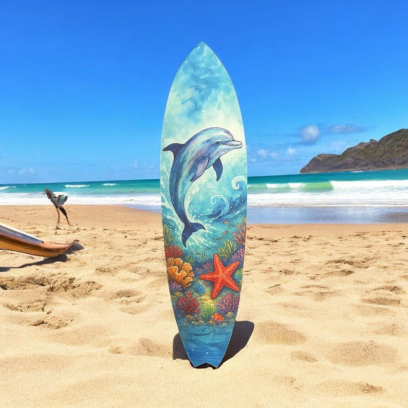 Dolphin Surfboard Wall Art: Coastal Beach House Decor - Etsy