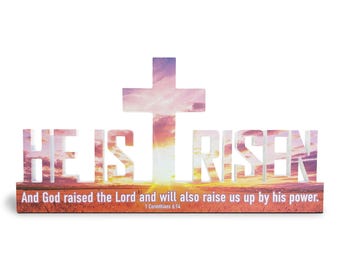 He is Risen Easter Decoration Easter Sign, Indoor Outdoor PVC, Jesus Resurrection and Cross, Mantel Decor or Wall Hanging, Sunset