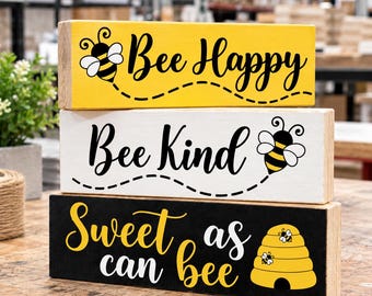 Bumble Bee Decor, 3pc Mini Wood Block Signs, Farmhouse Spring Accent