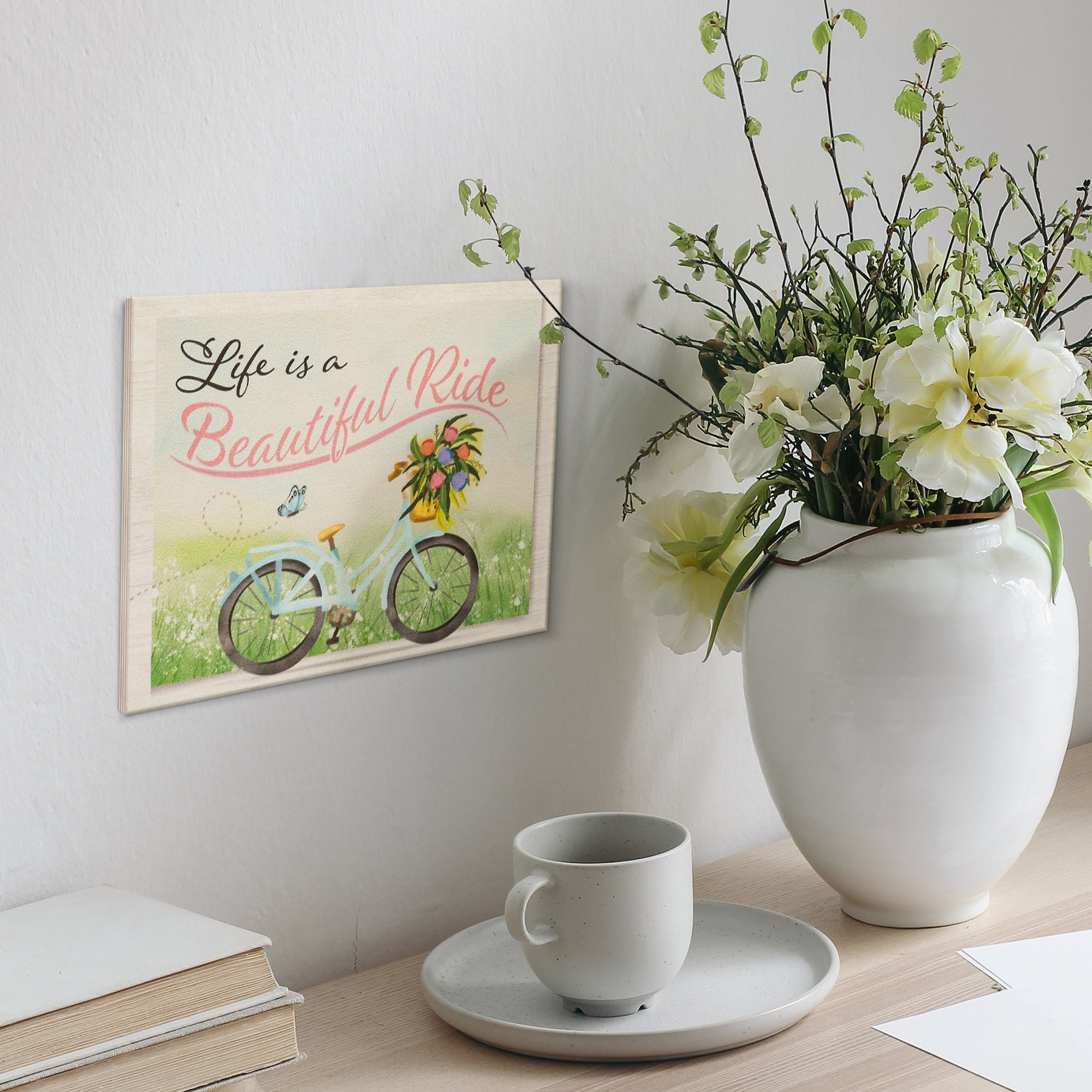 Life is a Beautiful Ride Wooden Sign, Spring Decor, Bicycle Art ...