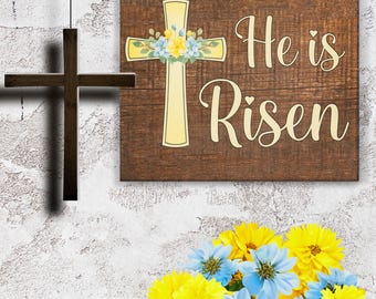 He Is Risen Sign: Christian Easter Wooden Wall Decor
