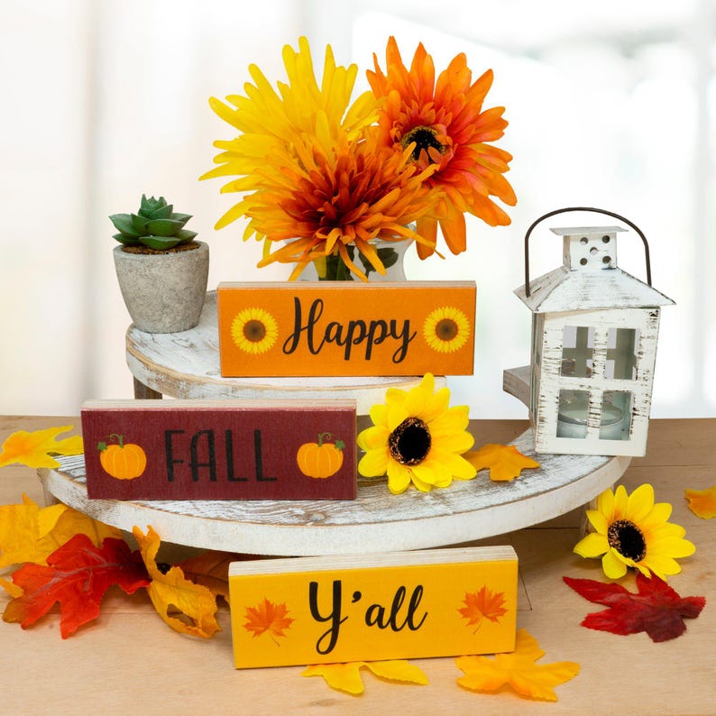 Happy Fall Y'all Wood Block Signs: Autumn Tiered Tray Decor image 8