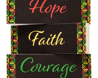 Black History Month Decor: Hope, Faith, Courage Wooden Block Set