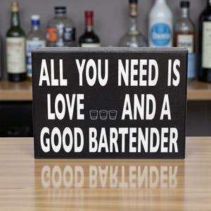 Funny Bartender Wooden Sign: Home Bar Decor Gift (8x6x1.5 inch)