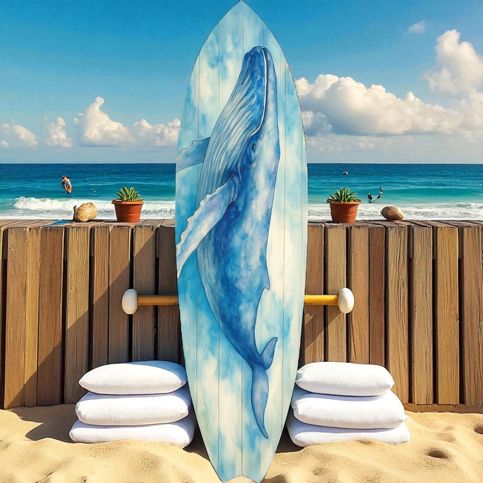 Watercolor Humpback Whale Surfboard Wall Art: Coastal Beach House Decor ...