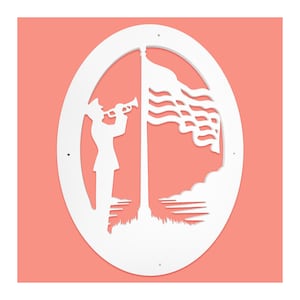 American Flag Patriotic Wall Sign - Soldier Trumpet Design, Durable Indoor & Outdoor PVC Decor