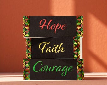 Black History decor blocks, Hope Faith Courage, Wooden Shelf Display