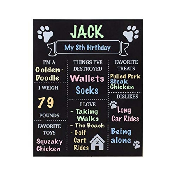 Dog Birthday Chalkboard Sign, Dog Milestone Board, Photo Prop for Dogs, Dog Mom Gift, 11.5x14.5 Inch, Reusable Puppy Dog Pet Birthday Sign