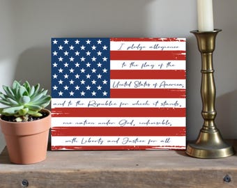 Pledge of Allegiance Wooden Sign: Patriotic Americana Decor